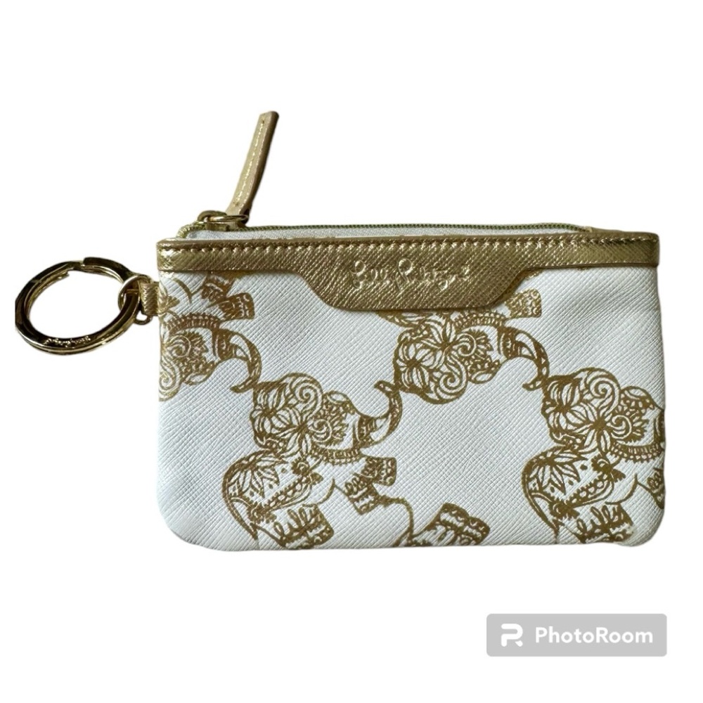 NEW Lilly Pulitzer Gold White Treasure Trunk Key ID Coin Purse